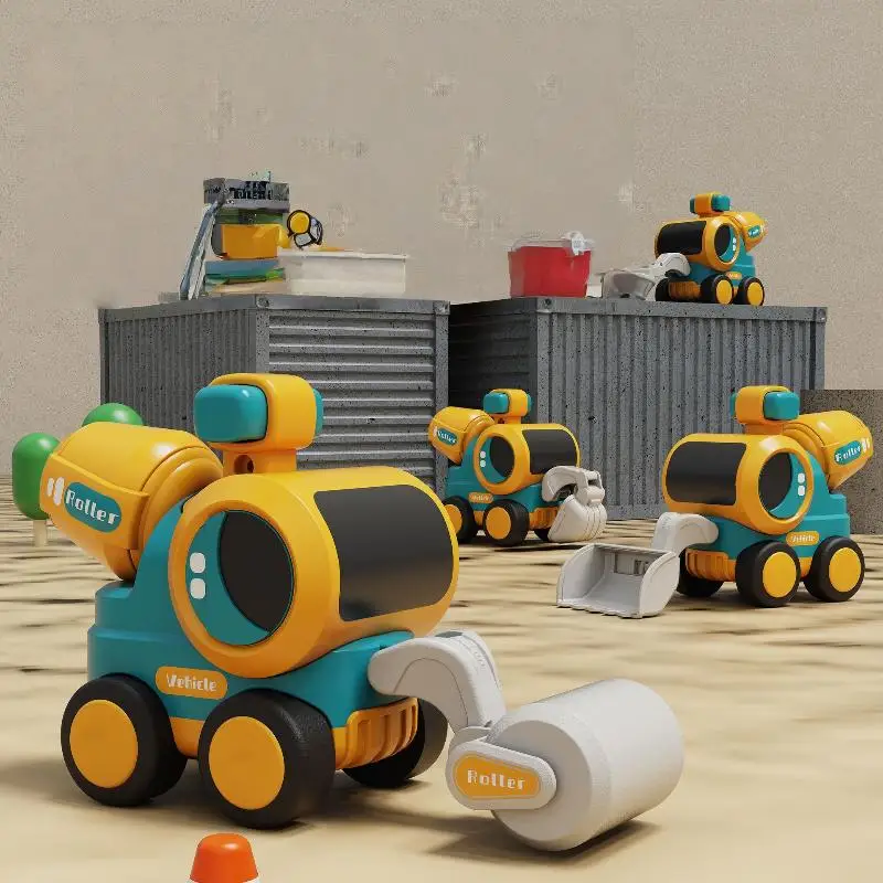 1/4 ユニット ボーイズ プレス＆ゴー モチーフ カー インベンティブ パズル 就学前教育機器 エンジニアリング カー - 完璧なギフト