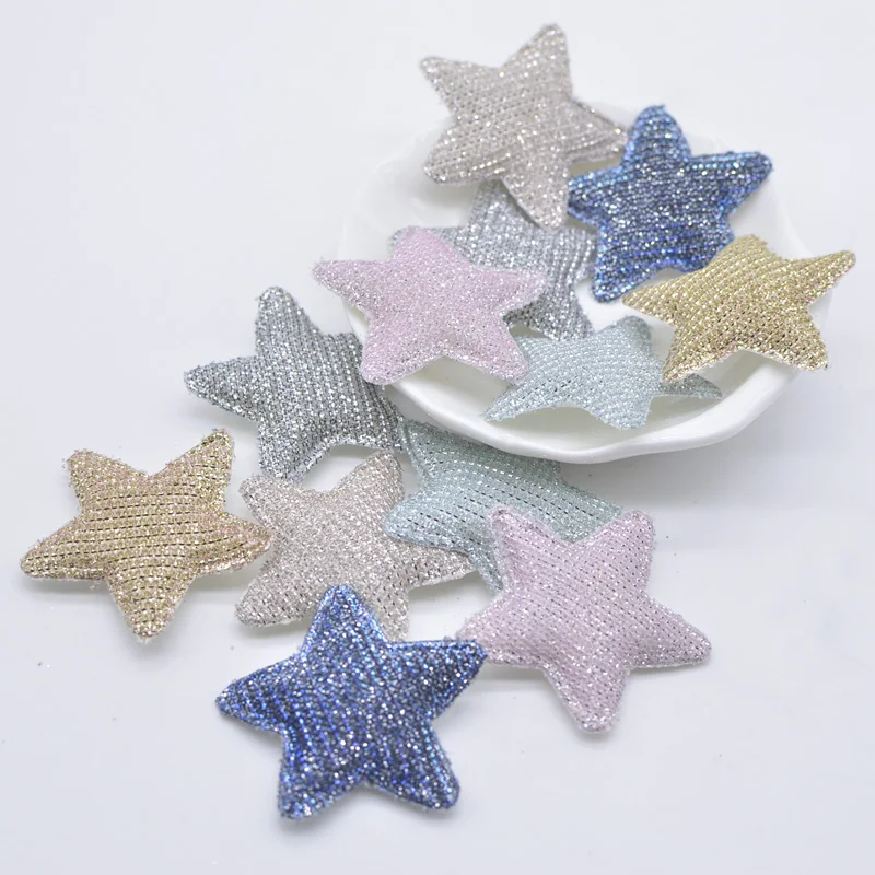 36Pcs 38mm Padded Powders Silk Cloth Star Appliques for DIY Headwear Hair Clips Band Decor Clothes Sewing Supplies Patches