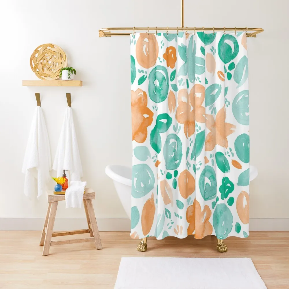 

Floral Pattern #5 Orange and Mint Shower Curtain Bathroom Accessory For Bathroom Shower Elegant Bathroom Curtain