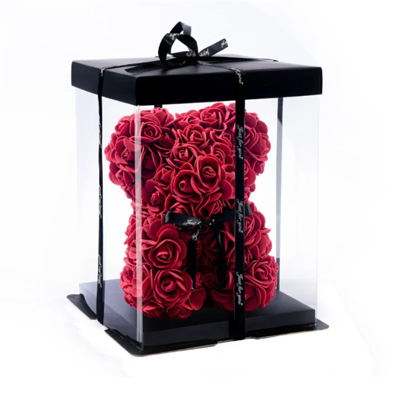 Ours en roses artificielles avec boîte, fleurs en mousse, cadeaux créatifs romantiques pour la Saint-Valentin, mariage et anniversaire des