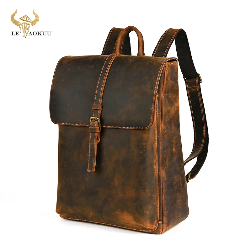 

Men Crazy Horse Leather Vintage Travel University College School Book Bag Designer Male Backpack Daypack Student Laptop Bag 1811