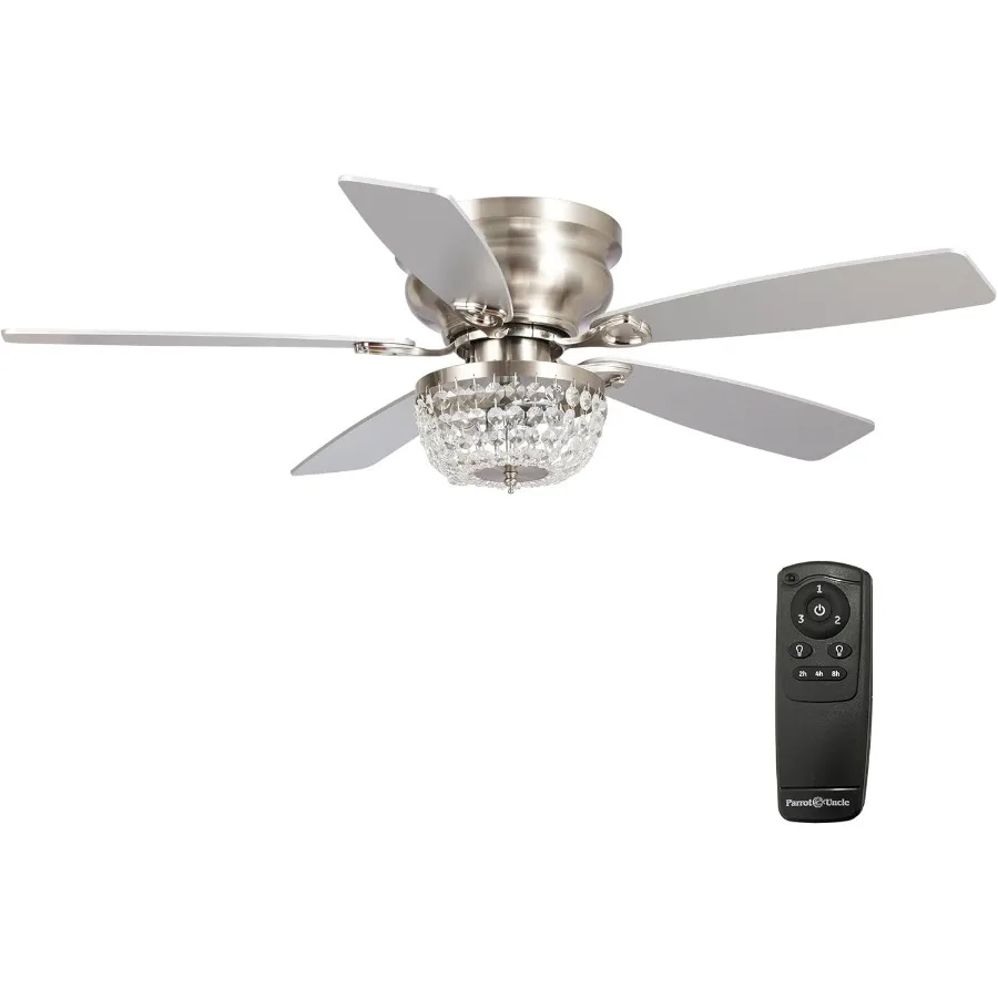 

Flush Mount Ceiling Fan with Integrated Light for Bedroom and Living Room 48 Inch Low Profile Design with Remote Control Brushe