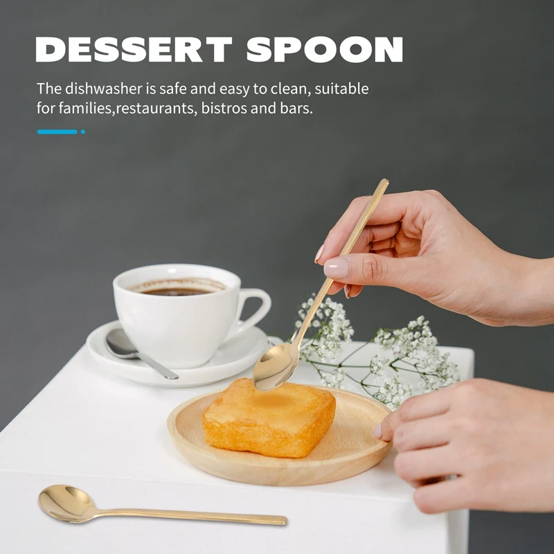 Stainless Steel 6 buah sendok Espresso sendok teh untuk kopi gula kue makanan penutup es krim sup Antipasto (emas)