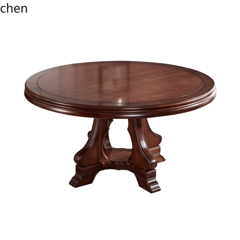 ZC black walnut 1.3/1 meters all solid wood round dining table and chairs combination