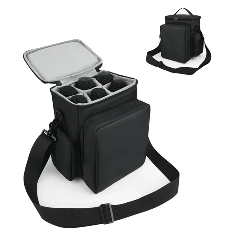 Wireless Microphone Storage Bag 6 Detachable Compartments Microphone Bags Adjustable Shoulder Strap Bag Multi-pocket Organizer