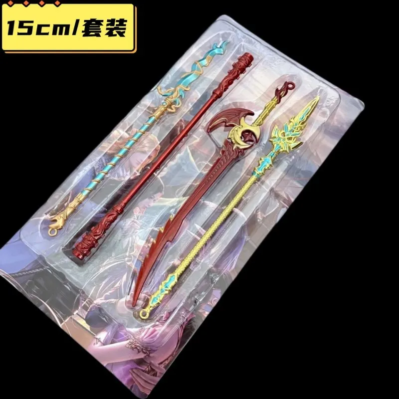 Conjunto retro mini jogo valorant wukong deus da guerra metal chaveiro espada modelo anime cosplay decoração estilo chinês brinquedo acessório