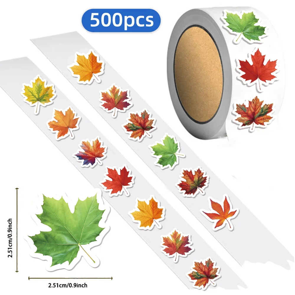 500PCS Landscape Maple Leaf Reward Stickers 10 Different Styles Stickers 2.5cm/1.0in Learning Reward Game Party Gift Seal