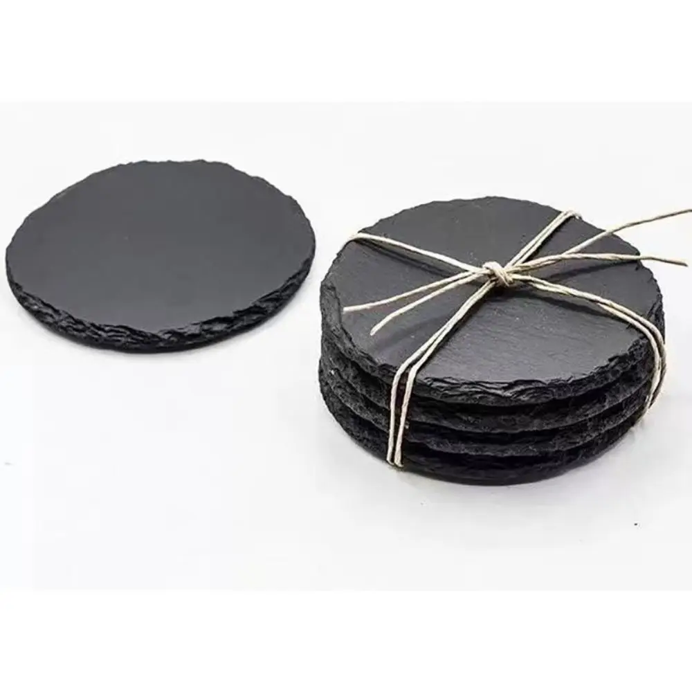 Natural Slate Stone Slab Natural Slate Coaster Heat Resistant Reusable Drink Coaster Anti Slip Japanese Style Cup Rock Coaster