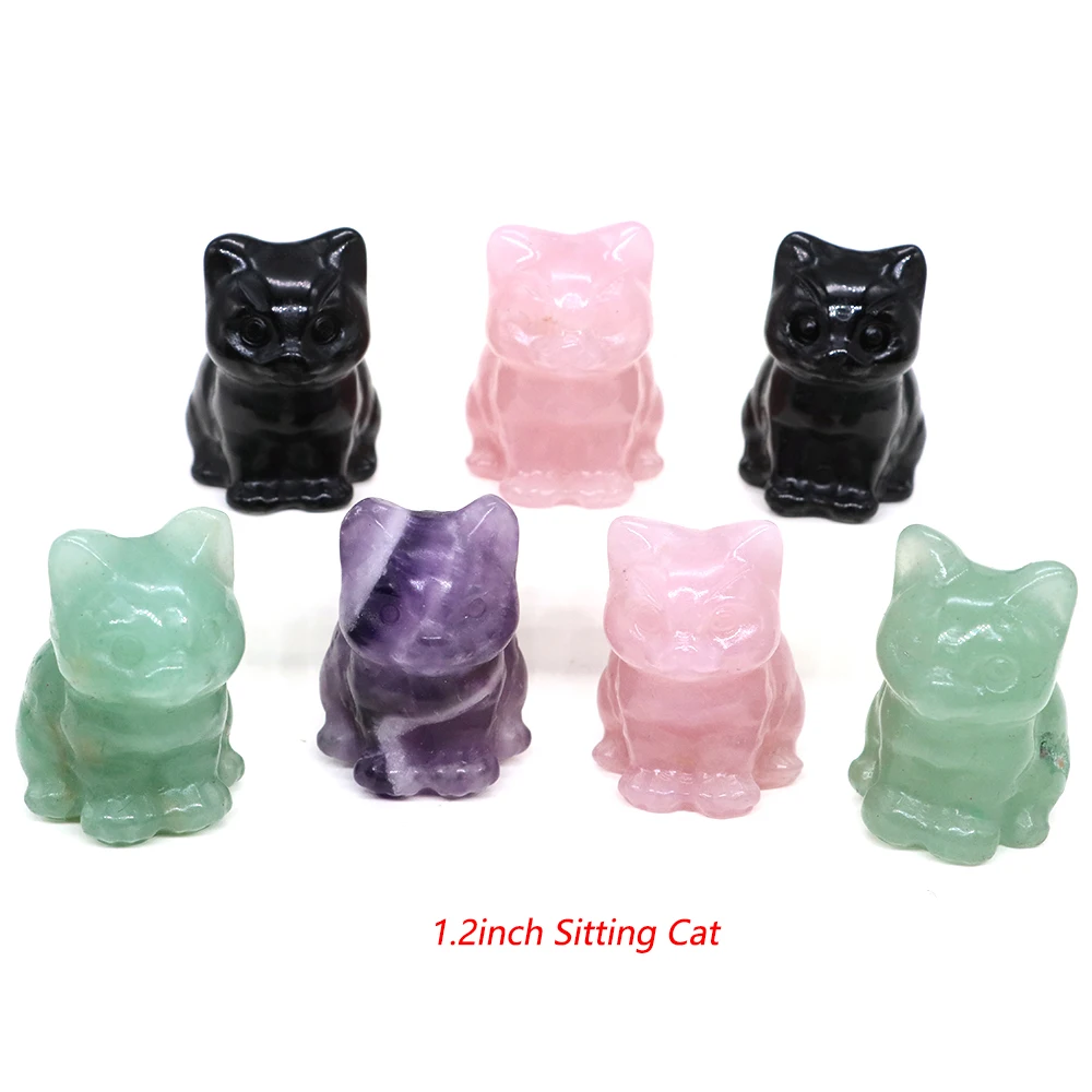 Cute Sitting Cat Natural Crystal Kitty Carving Gift for Souvenir Healing Gemstone Animal Home Decor Reiki Stone Angel Ornaments
