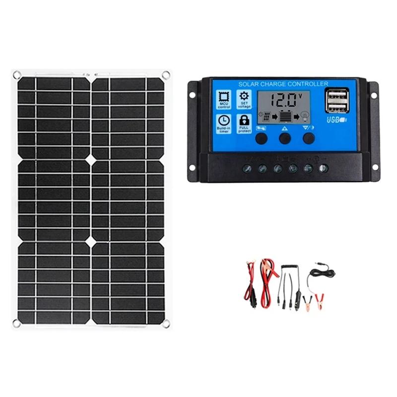 20W Car Battery Solar Panel System Kit Solar Charger Portable Flexible Solar Panel Controller 2USB Output