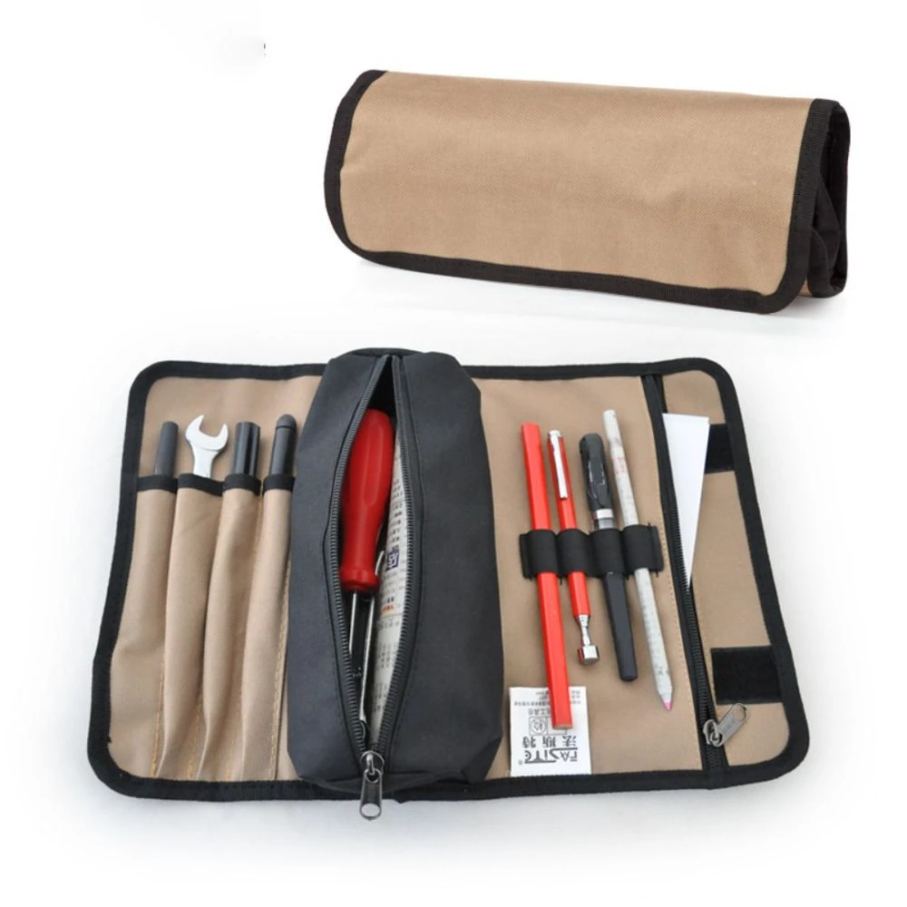 Bolsa de herramientas de enrollado de carrete plegable con múltiples bolsillos, almacenamiento separado, caja de herramientas multifunción portátil, bolso de tela Oxford