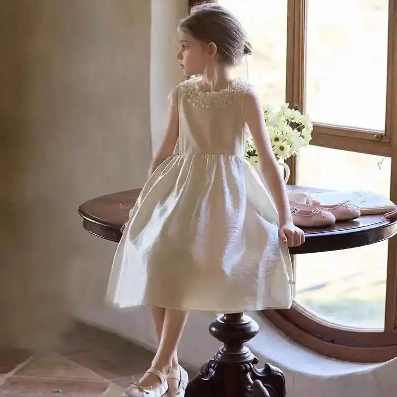 

Teenage girls' summer new style children's glossy princess dress cool vest dress