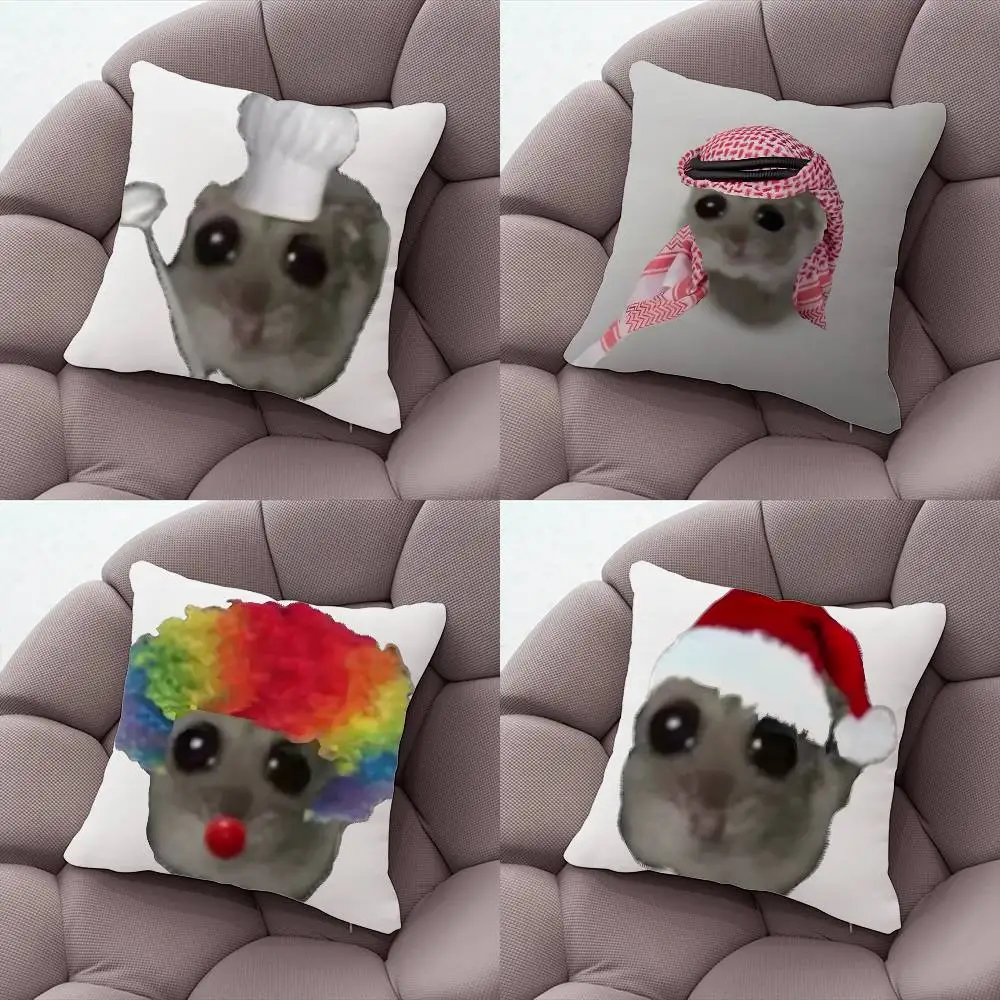 

Funny Sad Hamster Meme Pillow Case Plush Fabric Soft Pillowcase Double Sided Print Cushion Cover Household Gifts