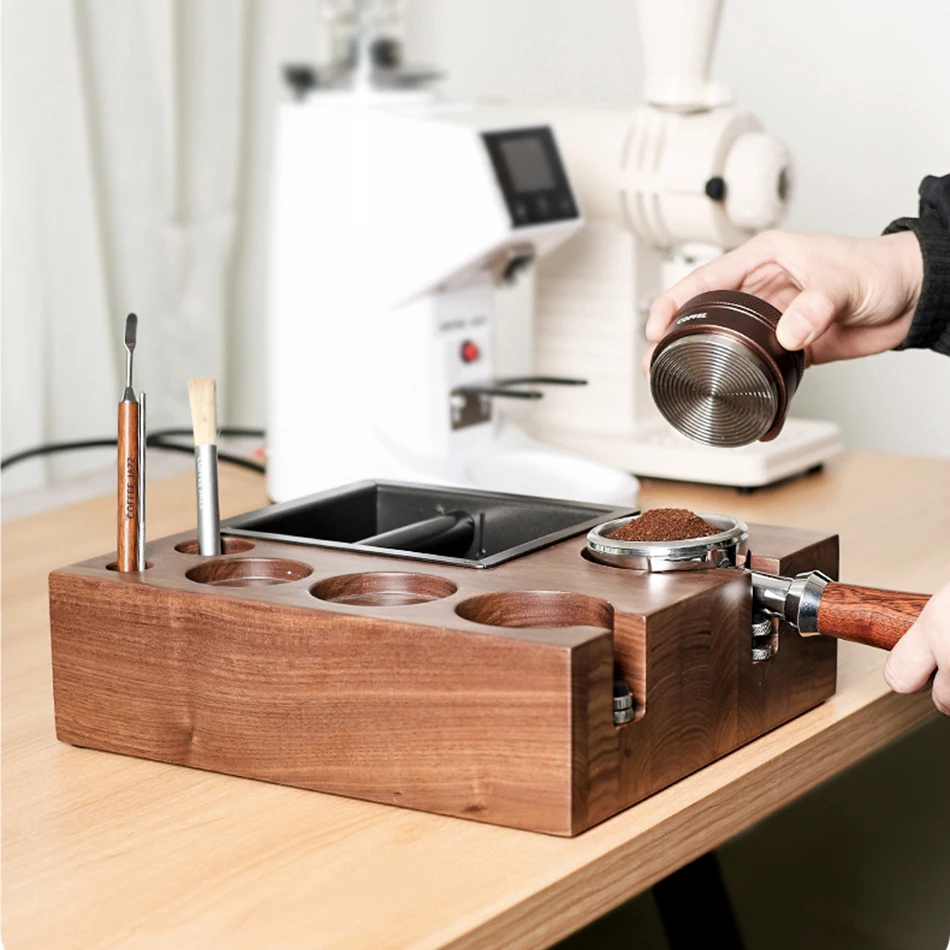 Coffee Filter Tamper Holder Walnut Espresso Tamper Mat Stand Wood Cafe Tools Knock Box Slag Box Coffee Accessories for Barista