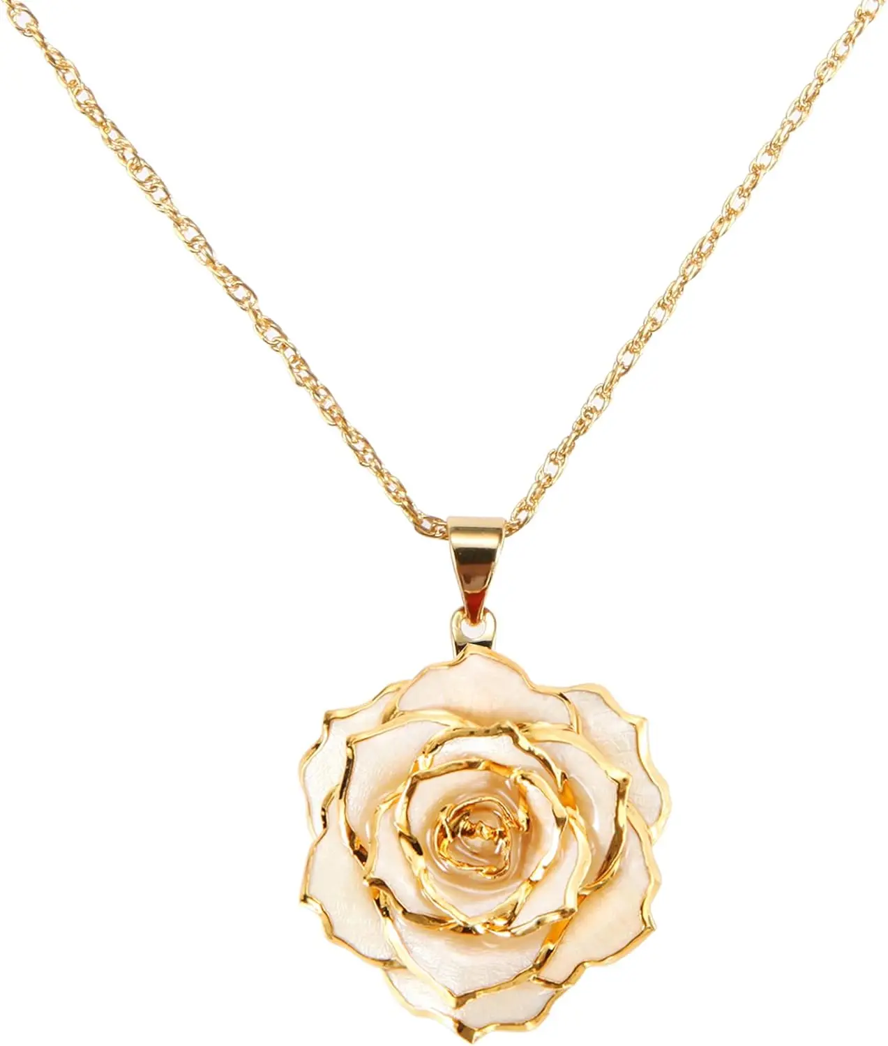 

Real Rose Gold Dipped Necklace Gifts for Women, 24K Gold Dipped Rose Pendant Necklace Jewelry Mothers Day Anniversaries Birthday