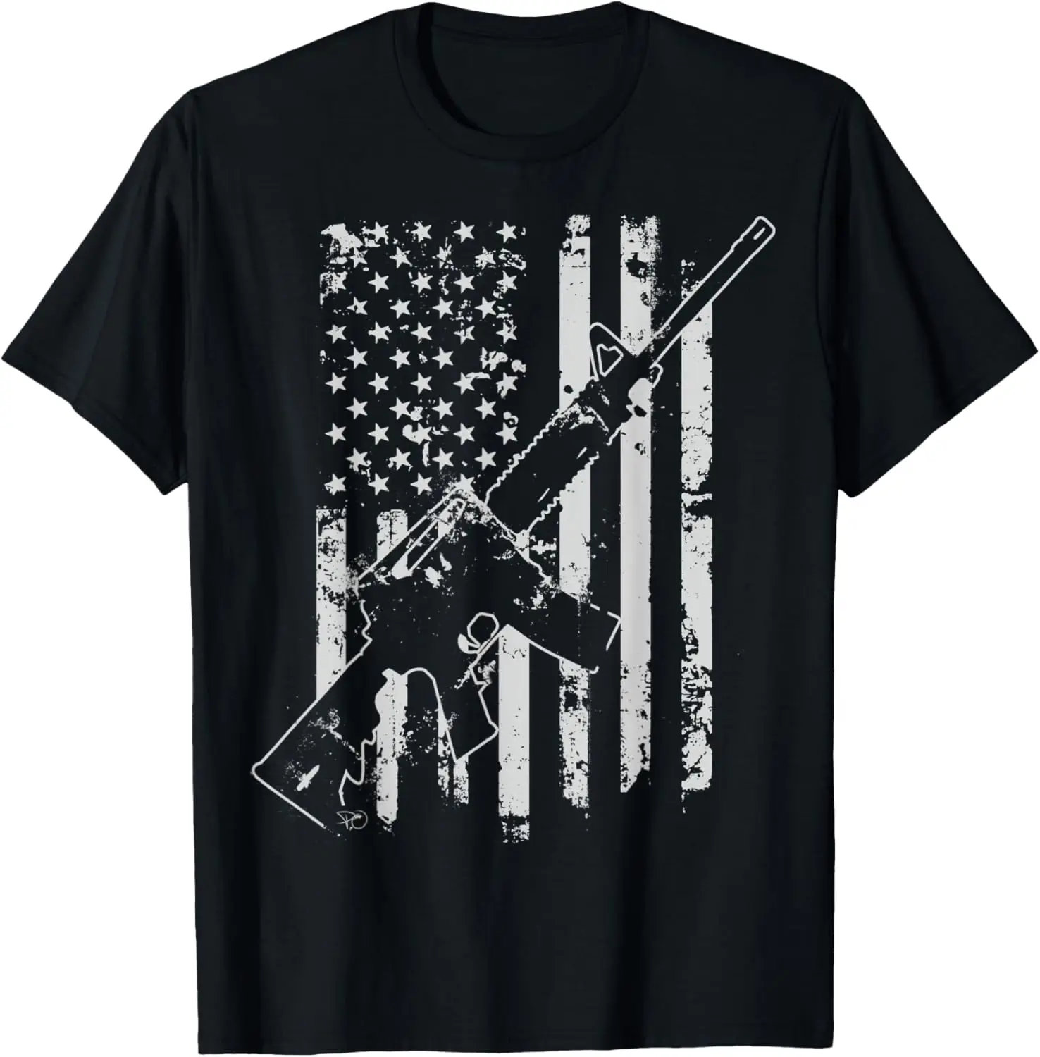 USA Mens Distressed American Flag AR-15 Second Amendment T-Shirt