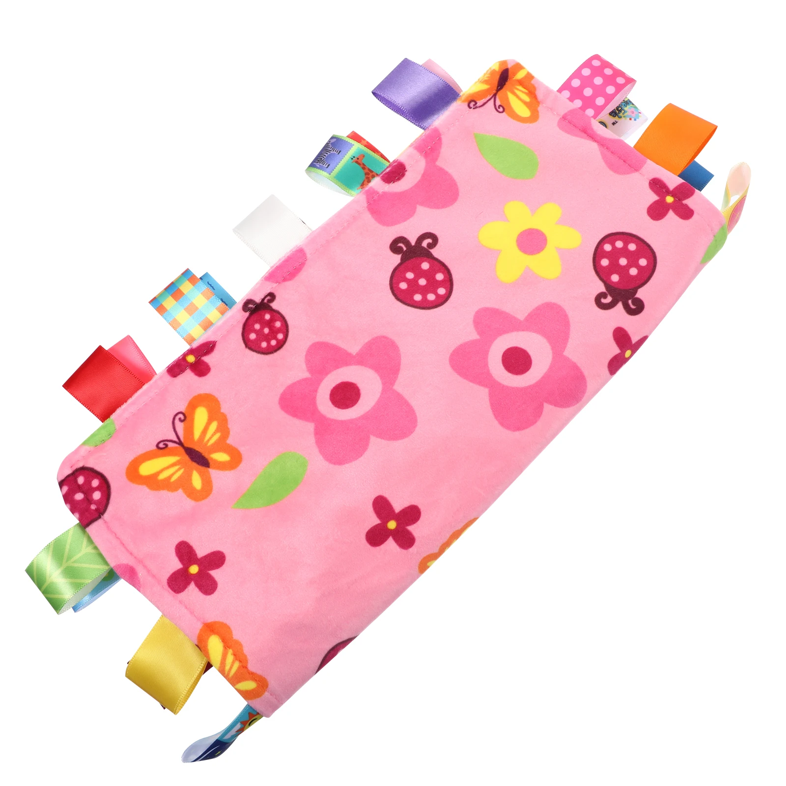 

1pc Soothing Taggy Blanket Baby Wearable Security Soother Material Sensory Stimulate Colorful Tags Satin Ribbon Fine Motor