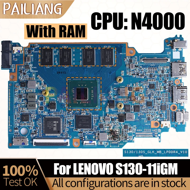 

For LENOVO S130-11iGM Notebook Mainboard S130/130S-GLK-MB-LPDDR4-V10 SR3S1 N4000 With RAM Laptop Motherboard Full Tested