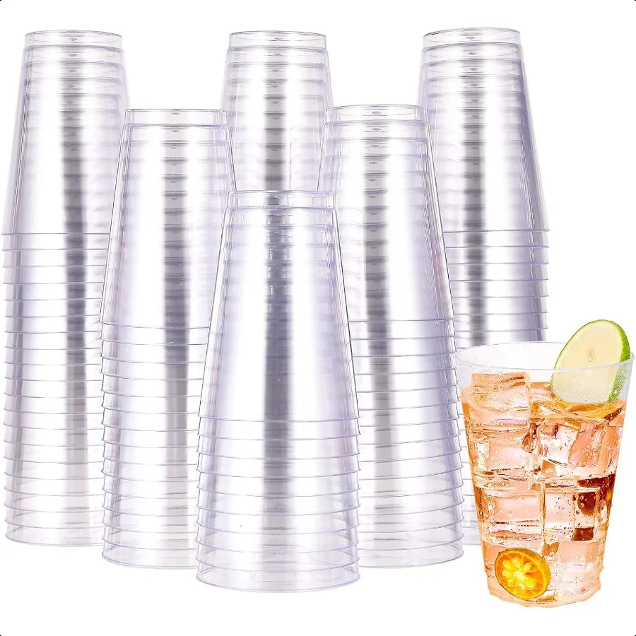 

16 oz Clear Plastic Cups 100 Pack Heavyduty Plastic Cups Tumblers Perfect for for Halloween Christmas and Thanksgiving Parties