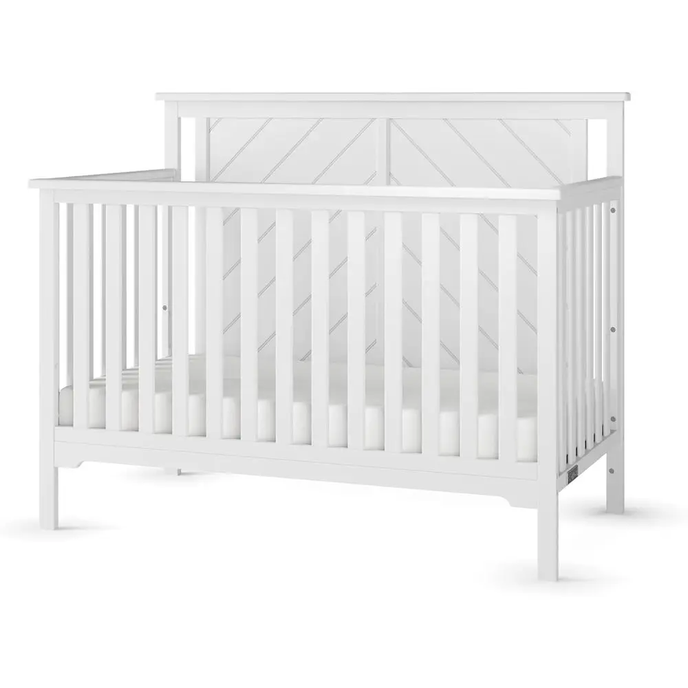 4-in-1 Convertible Crib, Transforms to Day Bed, Toddler Bed, Full Size, 3 Mattress Positions, Non-Toxic, Baby Safe (Matte White)