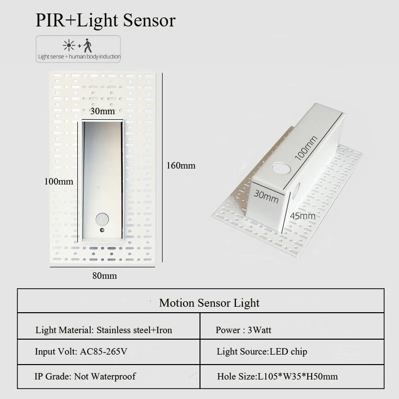 Ingebouwde frameloze LED-stap- en trapwandlampen 3W bewegingssensor binnen slaapkamer ladder foyer hoek intelligent nachtlampje 100-240V