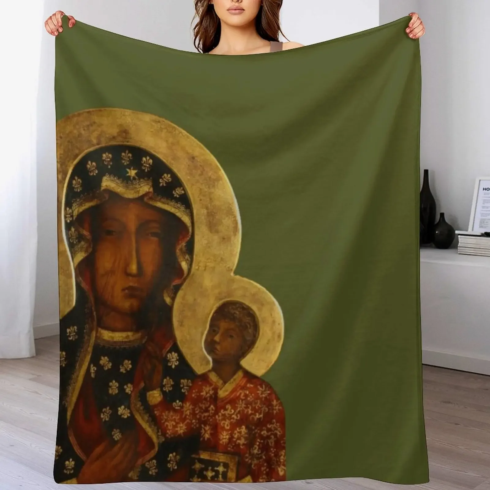 

The Black Madonna of Czestochowa, Our Lady of Czstochowa, Blessed Virgin Mary Throw Blanket Plaid Blankets