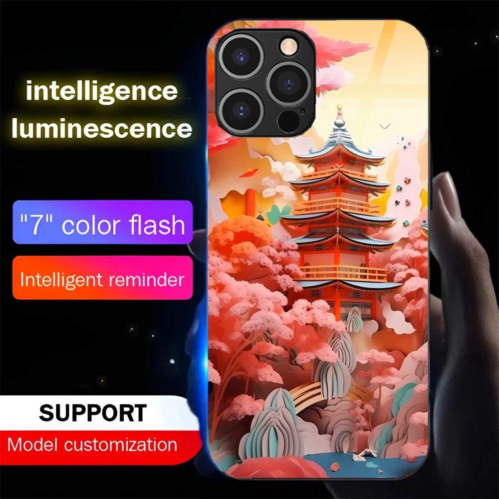 

Wonderland Landscape LED Calling Light Flash Phone Case Smart Luminous Cover For Samsung S25 S24 S23 S22 S21 S20 FE Plus Ultra