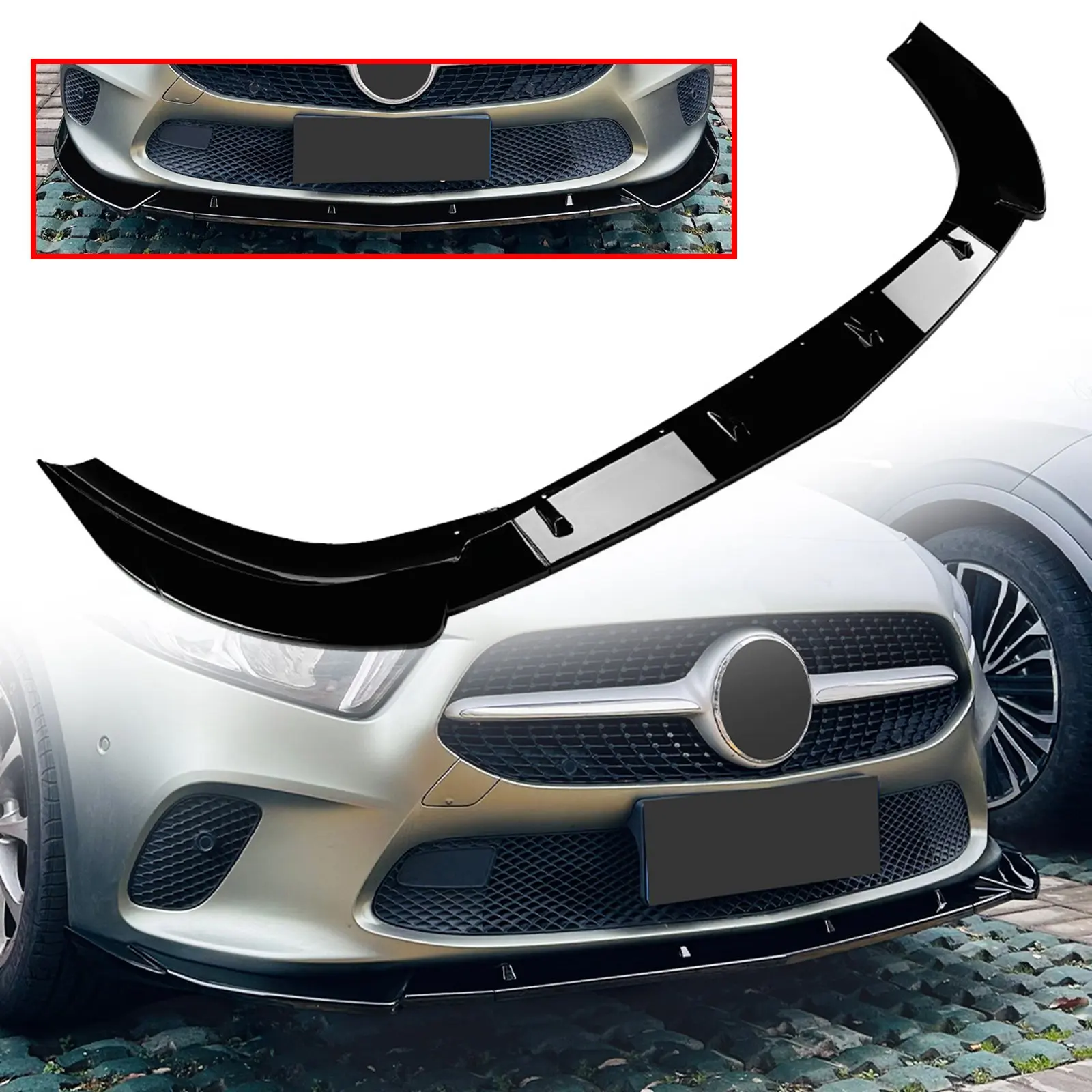 لبنز A-Class W177 V177 النسخة العادية 2018-2022 المصد الأمامي سبويلر الشفاه الفاصل الناشر مجموعات الجسم