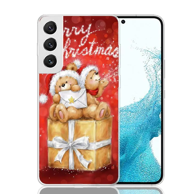 Happy Christmas Cute Bear Gift Phone Case For Samsung Galaxy S24 S23 S22 S21 FE S20 Ultra S10 Plus S10E S9 S8 + Art Customized C