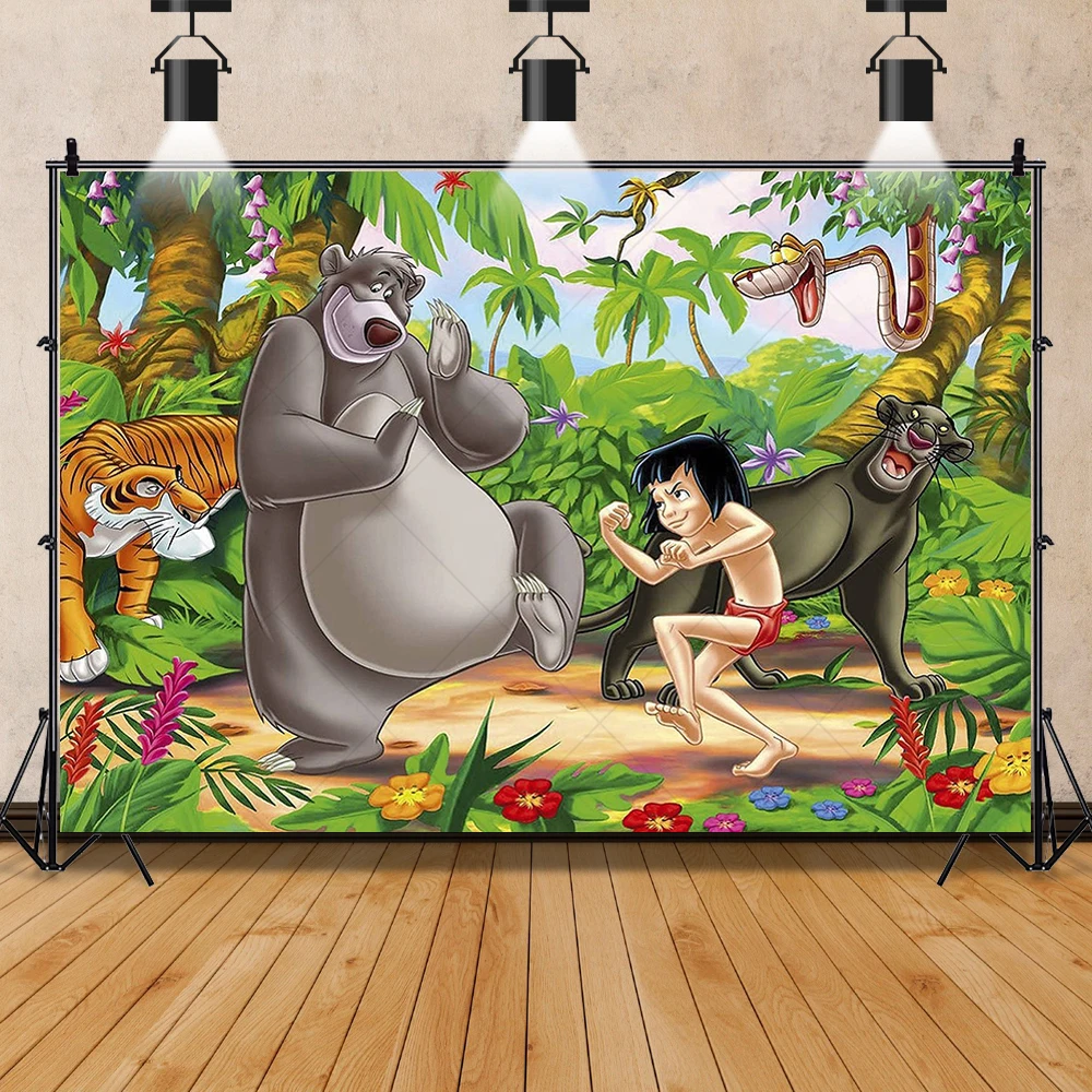 Disney The Jungle Book Backdrops Custom Baby Kids Birthday Party Decoration Banner Cartoon Forest Wild Animals Photo Background