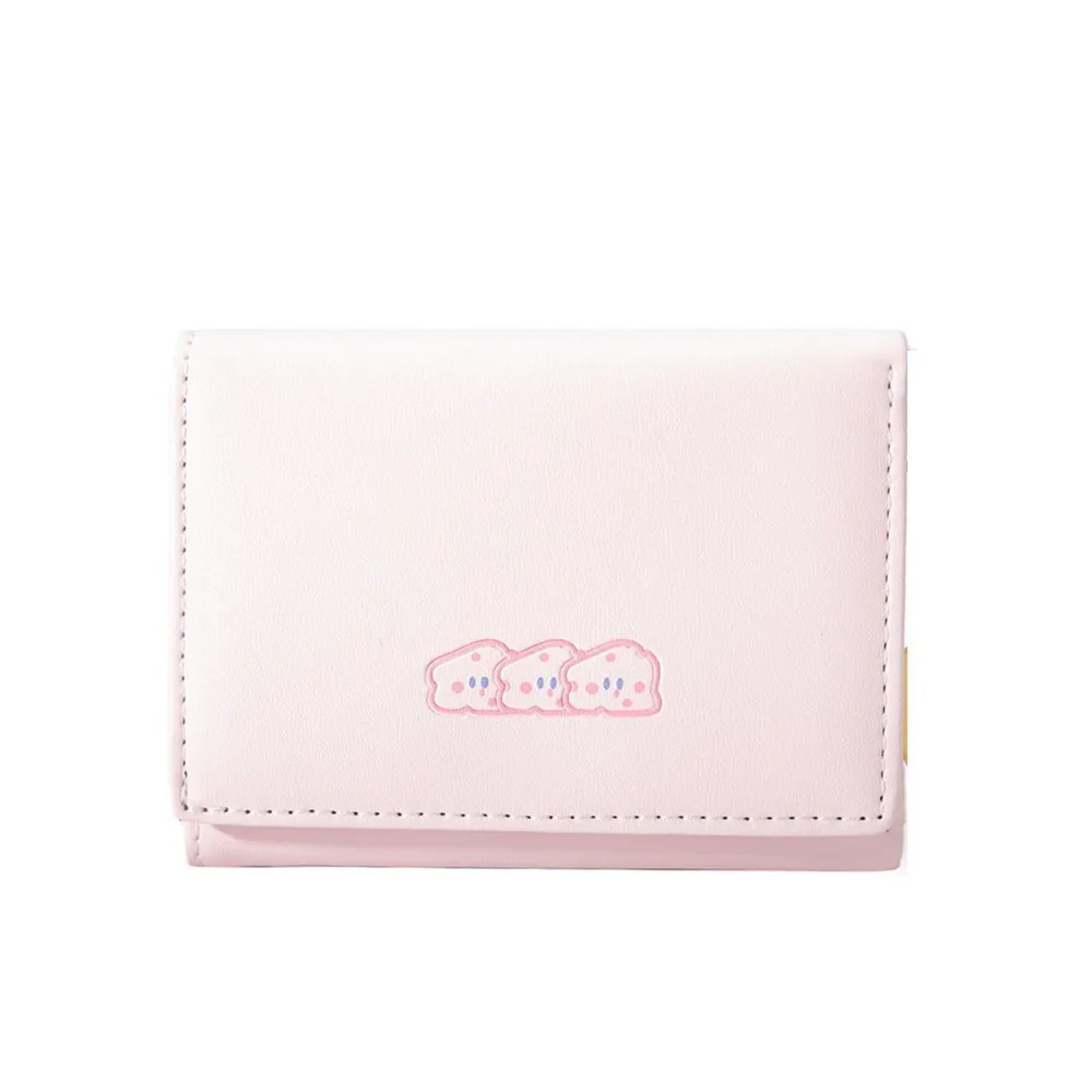 Simple PU Cheese Card Bag Causal Sweet Trifold Wallet Card Pocket Multi-card Slot Card Holder Girl