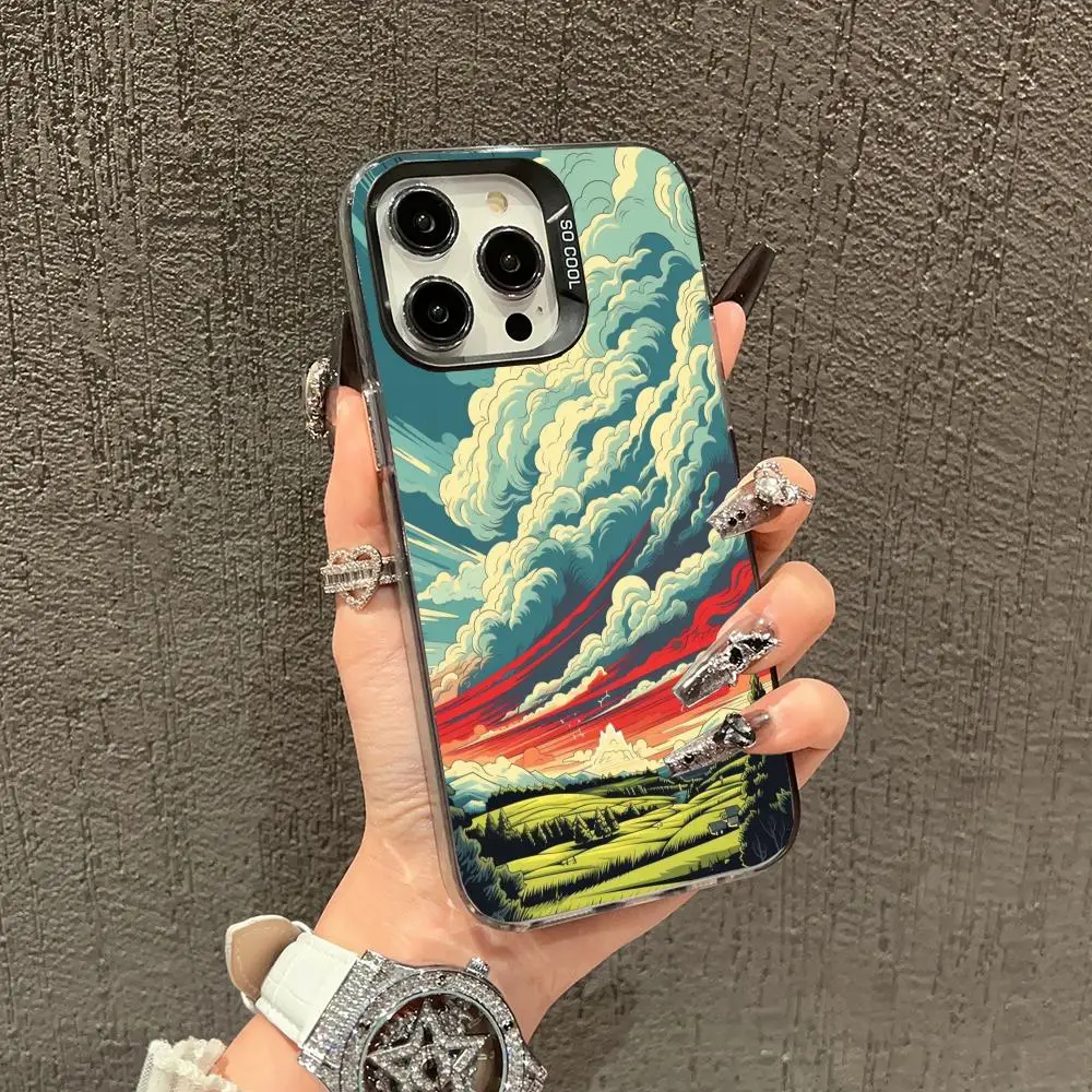 

Anime cartoon landscape phone case suitable for iPhone 16 17 15 14 13 12 11 Pro/Max/Plus anti drop and shockproof back cover