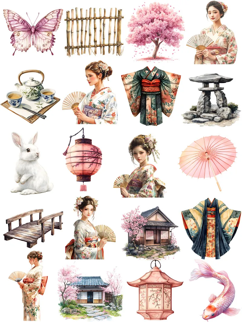 일본 기모노 소녀 스티커 공예품 및 스크랩북 스티커 어린이 장난감 책 장식 스티커 DIY 편지지