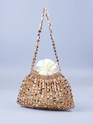 Handmade silver gold flat bead beaded woven large-sized dumplings, fashionable and trendy one shoulder portable beaded bag