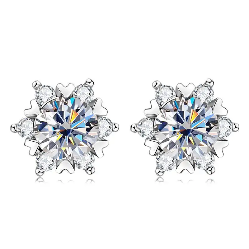 TY Damen-Ohrstecker aus 925er-Sterlingsilber, Moissanit, 0,5/1 Karat Schneeflocken-Ohrstecker, VVS1, edler Schmuck, Geschenk mit Zertifikat – Detail 3