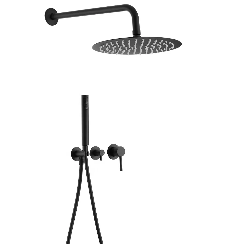 

High Pressure Matt Black Metal Bathroom Shower System Sets with Anti Scald Shower Rough-in Valve Rainfall Tub Mixer Accessories
