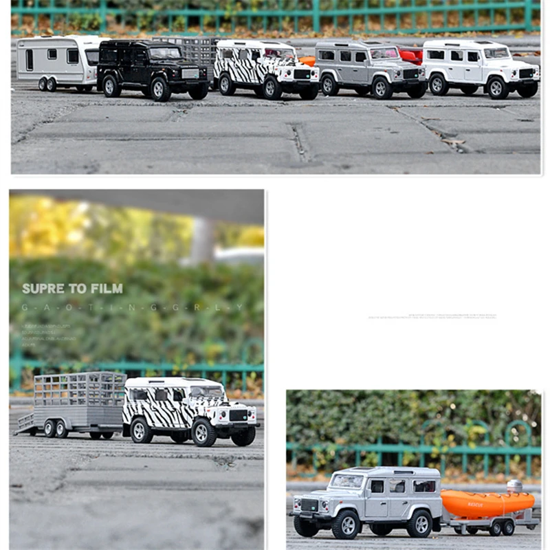 1/32 Alloy Truck Transport Car Vehicles Model Diecasts Toy Travel Touring Car Yacht Trailer Car Model Sound and Light Kids Gifts