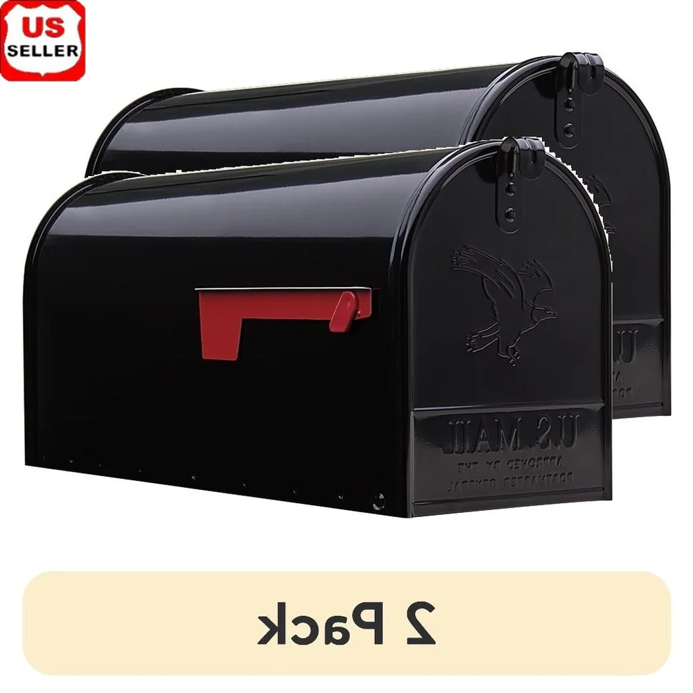 

Large Steel Mailbox Post Mount Rust Resistant Durable High Volume Capacity Packages Weatherproof Adjustable Latch 2 Pack