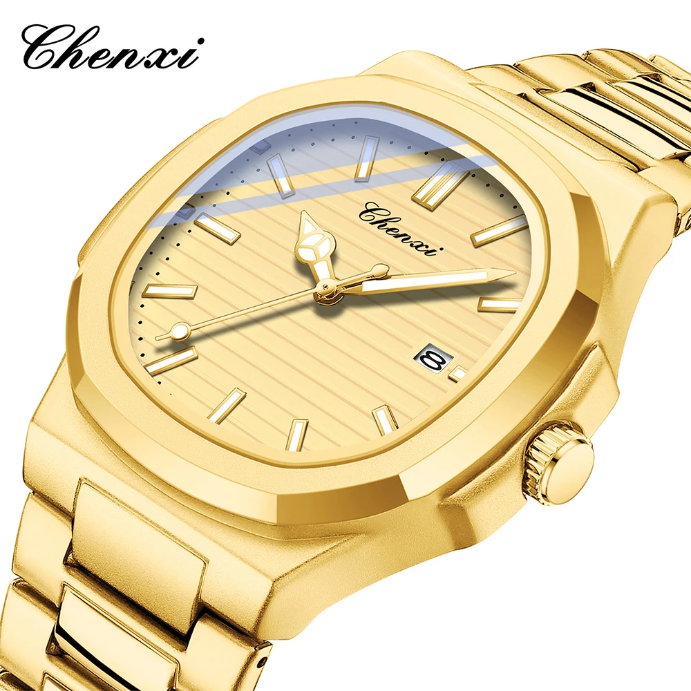 

CHENXI мужские часы деловые золотые кварцевые часы для мужчин простые водонепроницаемые светящиеся мужские наручные часы с календарем