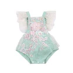 Toddler Newborn Baby's Clothes Girls Rompers Lace Embroidery Pearl Elegant Romper Ruffles Jumpsuits Cotton Sunsuits Outfits