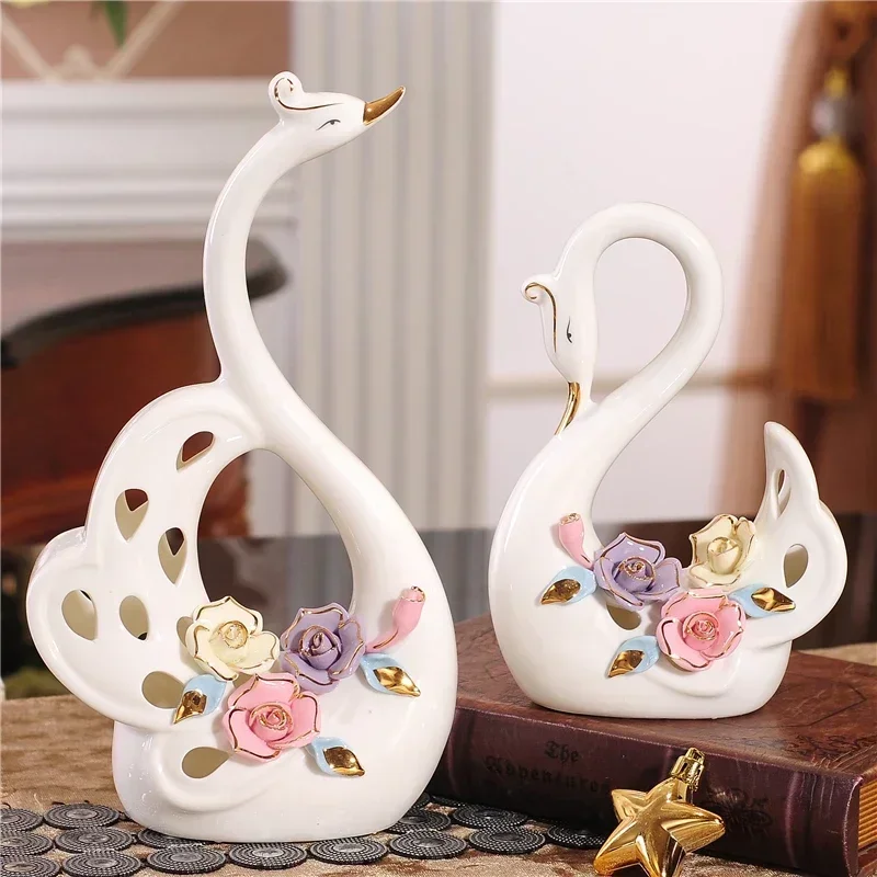 

Modern Creative Ceramic Swan Figurine Home Furnishing Decoration Crafts Desktop Animal Sculptures House Wedding Gift Ornaments