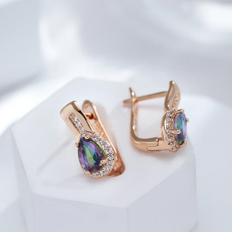 Kinel Luxury Water Drop Natural Zircon Drop Earrings for Women 585 Rose Gold Color Fashion Jewelry Party Daily Accessories