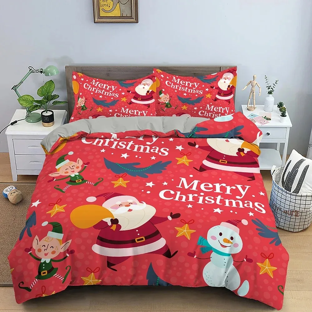 Christmas Bedding Set 3D Print Santa Claus Duvet Cover Set King Queen Single Double Size Kids Polyester Bedding Set No Bed Sheet