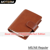 Limited Imperfect Moterm Full Grain Veg Tanned Leather Regular A8 Rings Planner 5-hole Mini Size Notebook with 15MM Rings Binder