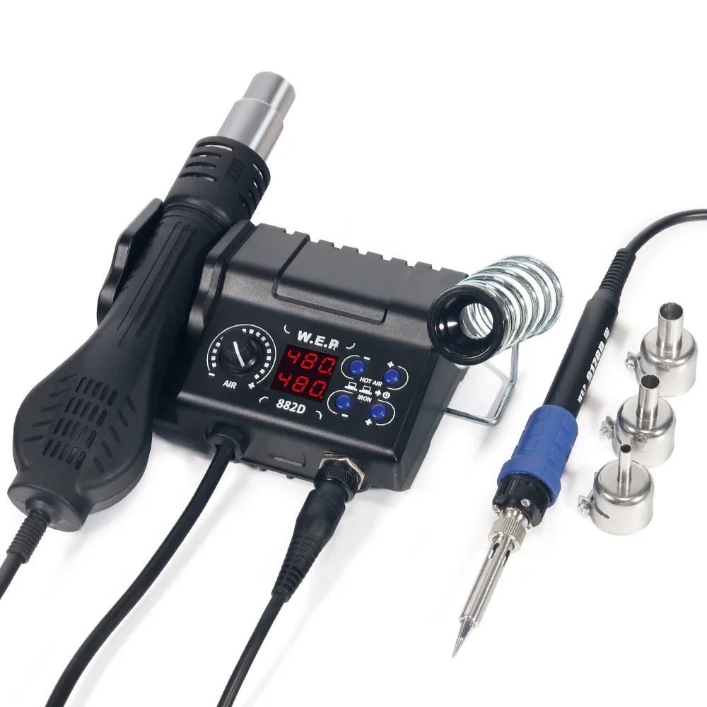 WEP 882D 2 in 1 light weight 60W Soldering Iron BGA SMD Temperature Correction Sleep Hot Air Rework Soldering Station