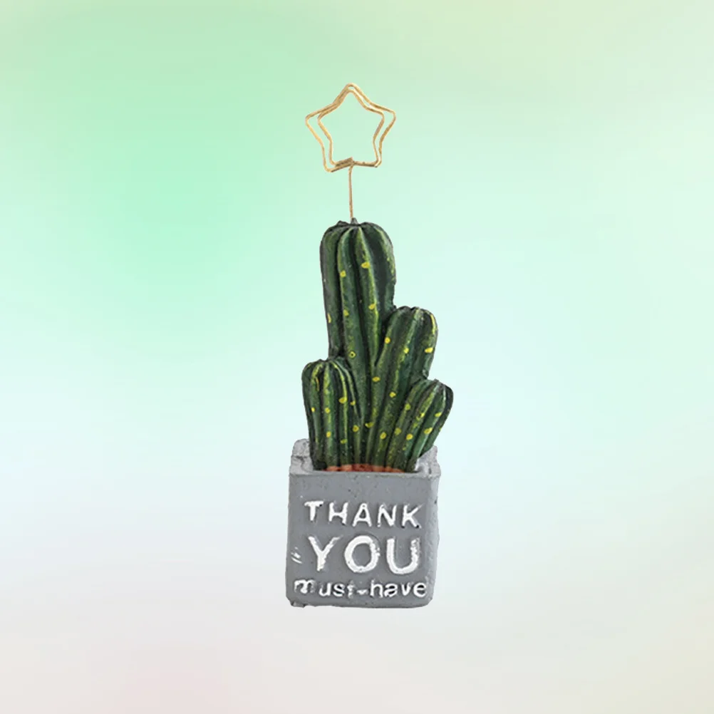 

Cactus Shape Memo Holder Clip 12X3.5Cm Resin Pot Base Metal Stand For Desk Organizer Photo Name Card Display Home Office