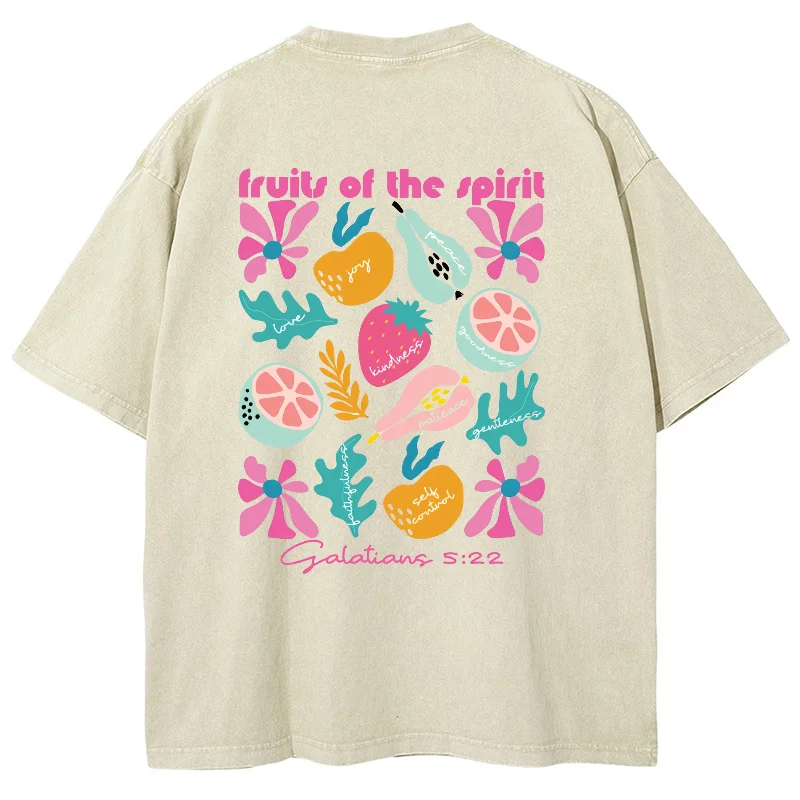 

Fruits Of The Spirit Print Womens T-Shirts Cotton Fashion Oversized Tops Street Clothing Loose Wash Tee Vintage Short Sleeve