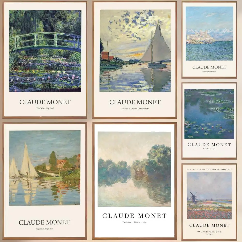 كلود مونيه ريترو النفط اللوحة الخط المضادة للتجاعيد قماش المشارك جدار جدارية الفن صور لغرفة المنزل الفضاء ديكور