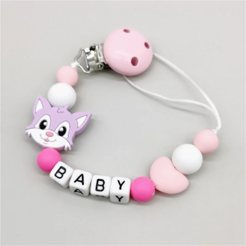 الطفل مخصص هوة كليب شخصية اسم سلسلة سيليكون حبة الدمية الحلمة حامل لعبة التسنين مضغ هدية قلادة للهايات