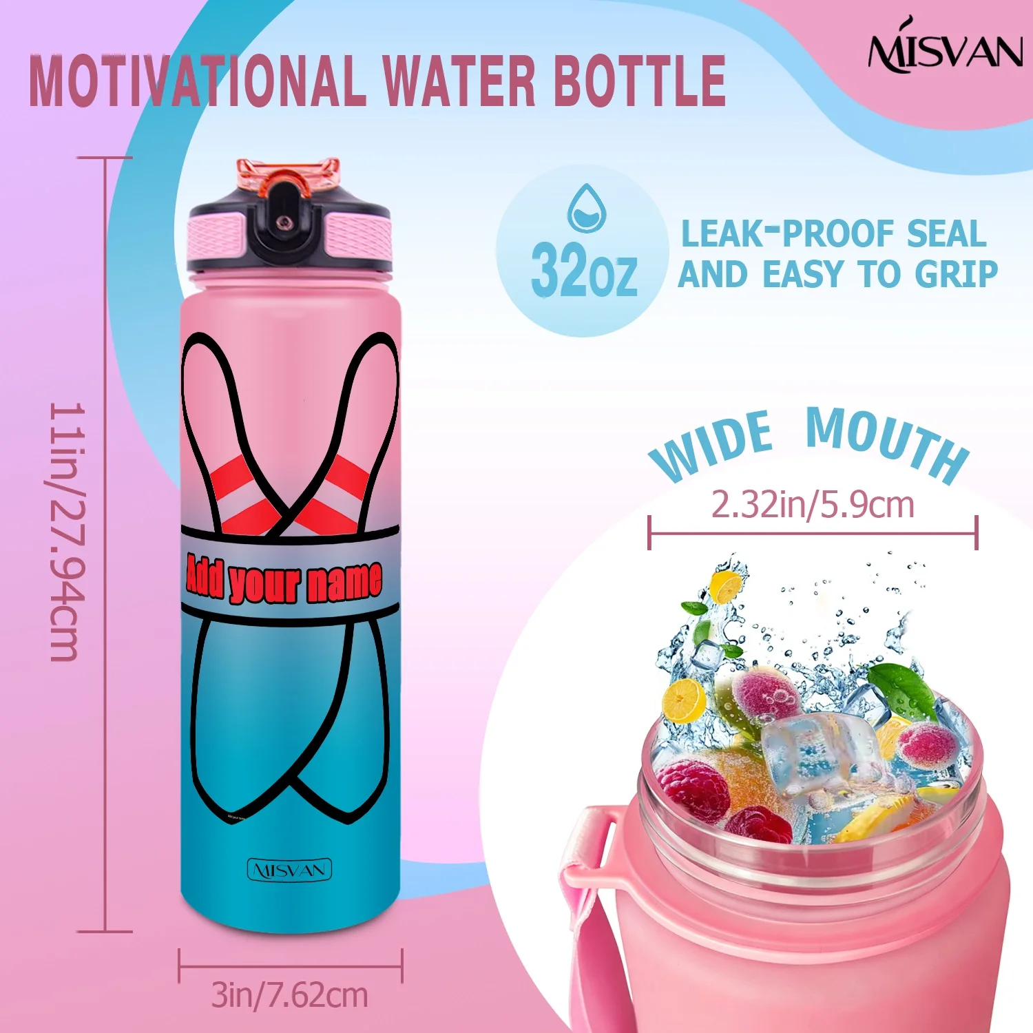 1PC,Customization Name 32oz Water Bottle,Bowling Pattern Hydration Tracker Sticker,Encourage Daily Hydration,for Gym Cycling
